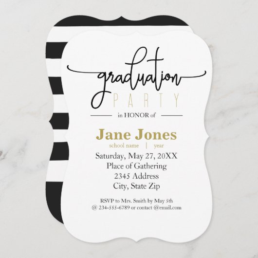 FORMAL MODERN SCRIPT Graduation Party Invitation Kaart (Voorkant / Achterkant)