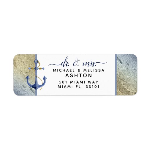 #Formal #Nautical Navy Blue & Gold #Waterverf Etiket (Voorkant)