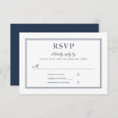 Formal Navy Blue Script Wedding RSVP Card (Voorkant / Achterkant)