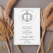 Formal Ornate Crest Monogram Wedding Invitation Kaart