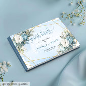 Formal Pastel Blue Peonies Gold Wedding Guest Book Gastenboek