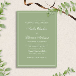 Formal Real Sage Green Border Script Wedding Kaart