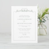 Formal Sage Green Floral Border Monogram Wedding Kaart (Staand voorkant)