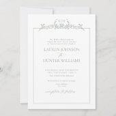 Formal Sage Green Floral Border Monogram Wedding Kaart (Voorkant)