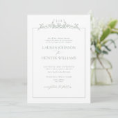 Formal Sage Green Floral Border Monogram Wedding Kaart (Staand voorkant)