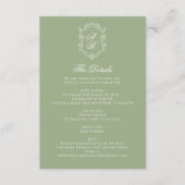 Formal Sage Green Floral Monogram Crest Wedding Informatiekaartje (Voorkant)