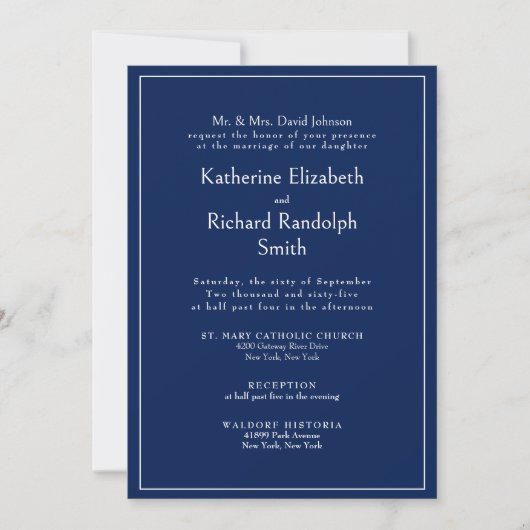 Formal Sapphire Blue Wedding Bride Parents  Kaart (Voorkant)