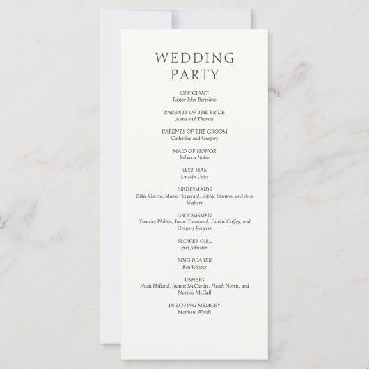 Formal Script Calligraphy Wedding Program (Achterkant)