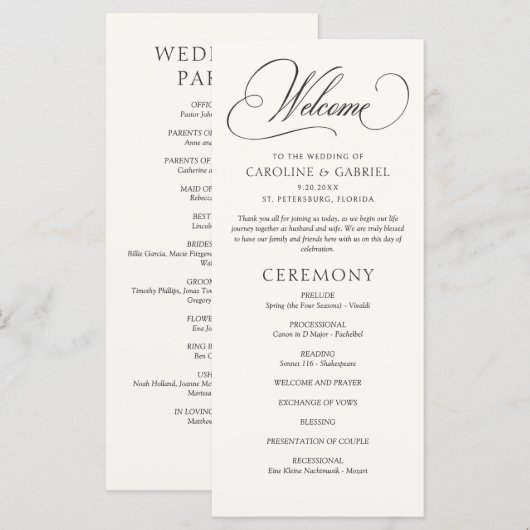 Formal Script Calligraphy Wedding Program (Voorkant / Achterkant)