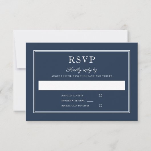 Formal Script Navy Blue Wedding RSVP Card (Voorkant)