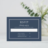 Formal Script Navy Blue Wedding RSVP Card (Staand voorkant)