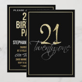 Formal Silver Black and Gold 21st Birthday Party Kaart (Voorkant / Achterkant)