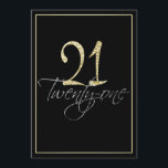 Formal Silver Black and Gold 21st Birthday Party Kaart<br><div class="desc">Formal Silver Black and Gold 21st Birthday Party Invitation. These formal, stylish invitations have the number "21" in sparkling gold headline and the word "twenty-one" overlapping in cursive silver script, both on a smart black background with an elegant gold gradient border. Select "customize it" to start personalizing your twenty-first birthday...</div>
