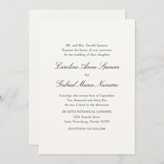 Formal Simple Classic Wedding Invitation Kaart (Voorkant / Achterkant)