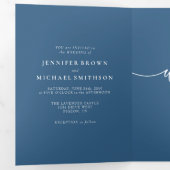 Formal Simple Navy Blue Wedding Drieluik Kaart (Binnenzijde eerst)