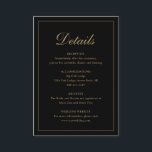 Formal Traditional Elegant Black and Gold Wedding Informatiekaartje<br><div class="desc">Traditional style black and vervalgold wedding enclosure card featuring a design with "Details" in an elegant calligraphy inside of a thin border. The template allows ample room for you to share belangrijke information about your special day. This classic design is perfect for a formal wedding.</div>