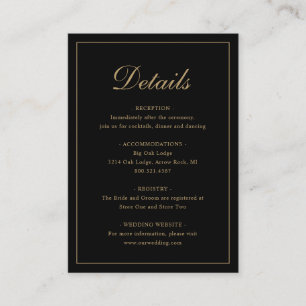 Formal Traditional Elegant Black and Gold Wedding Informatiekaartje