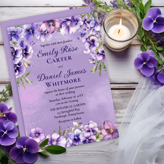 Formal Violet Floral Evening Wedding Kaart