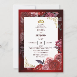 Formal wedding invitation in red and gold kaart