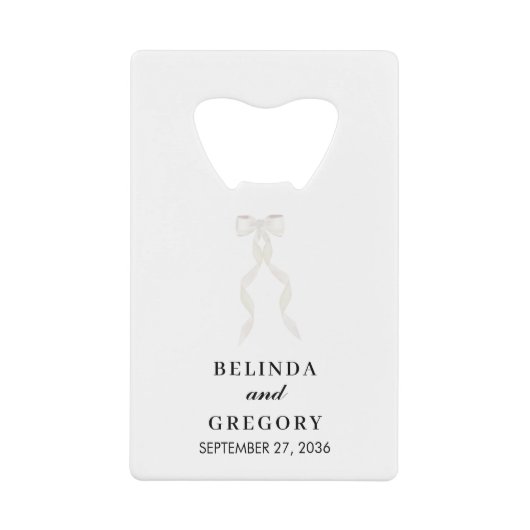 Formal White Bow Ribbon Elegant Wedding Creditkaart Flessenopener (Voorkant)