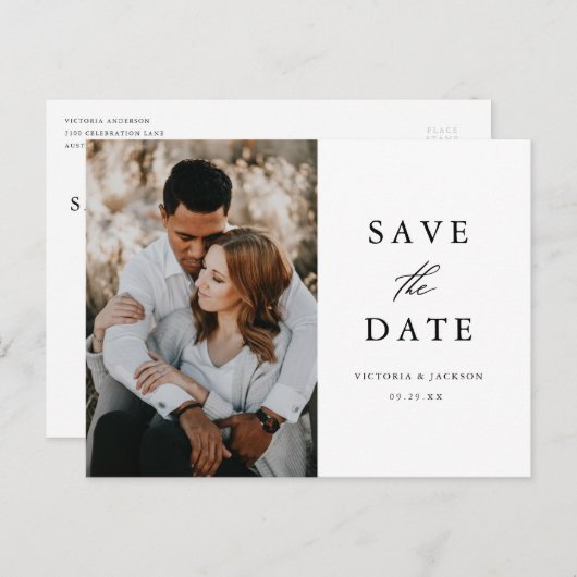 Formal Zwart-wit Save the Date-Briefkaart Aankondigingskaart (Voorkant / Achterkant)