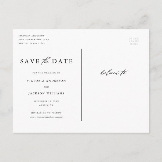 Formal Zwart-wit Save the Date-Briefkaart Aankondigingskaart (Achterkant)