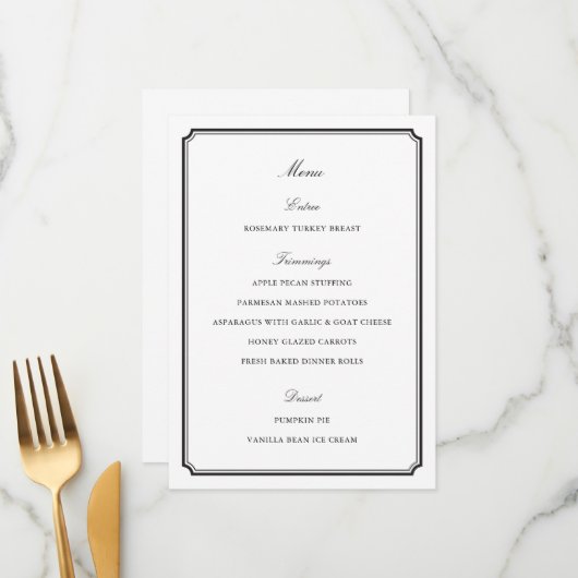 Formal Zwart-wit Thanksgiving Diner Menu (Voorkant / Achterkant in situ)