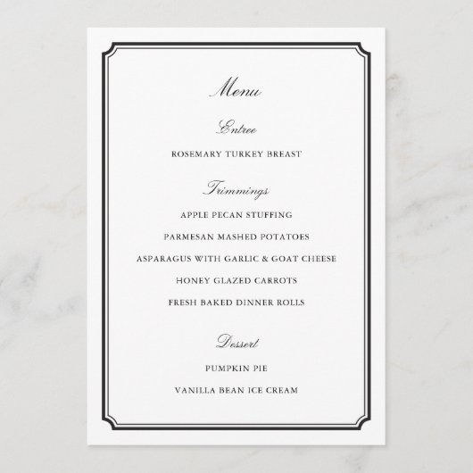 Formal Zwart-wit Thanksgiving Diner Menu (Voorkant)