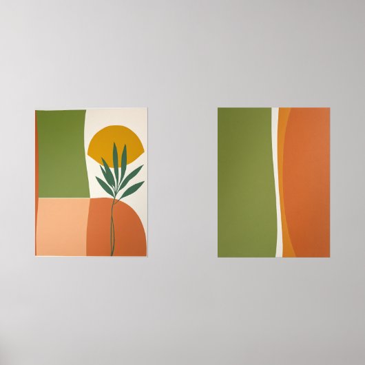 Formas Boho Abstractas en terracotta y oliva Muurkunst Sets (Voorkant)