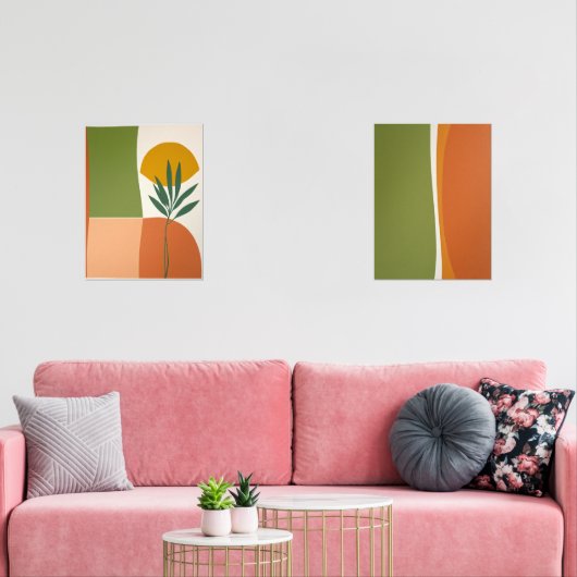 Formas Boho Abstractas en terracotta y oliva Muurkunst Sets (Woonkamer)