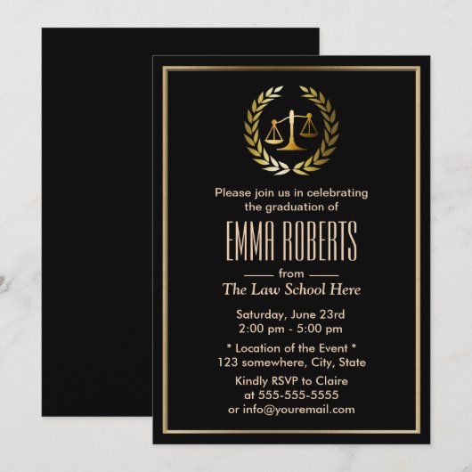 Formeel Afstuderen van de School voor Zwart-goud e Kaart (Voorkant / Achterkant)