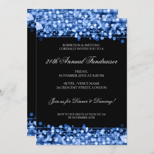 Formeel bedrijf Fundraiser Party Sparkles Blue Kaart (Voorkant / Achterkant)