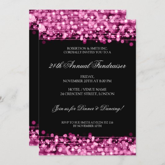 Formeel bedrijf Fundraiser Party Sparkles Pink Kaart (Voorkant / Achterkant)