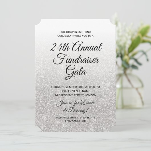 Formeel bedrijf Fundraiser Silver Glitter Kaart (Staand voorkant)