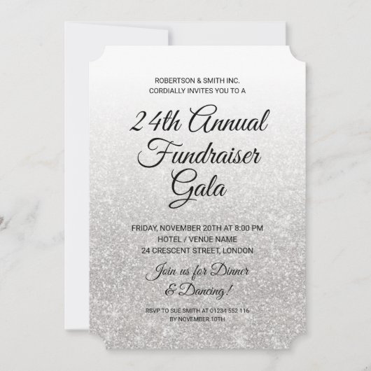 Formeel bedrijf Fundraiser Silver Glitter Kaart (Voorkant)