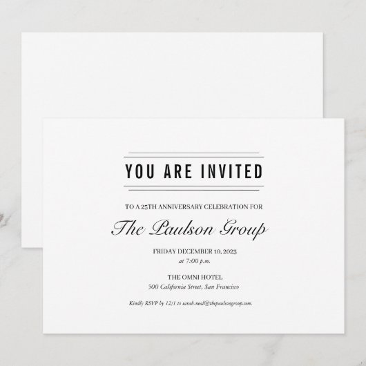 Formeel Black and White Corporate Event Kaart (Voorkant / Achterkant)