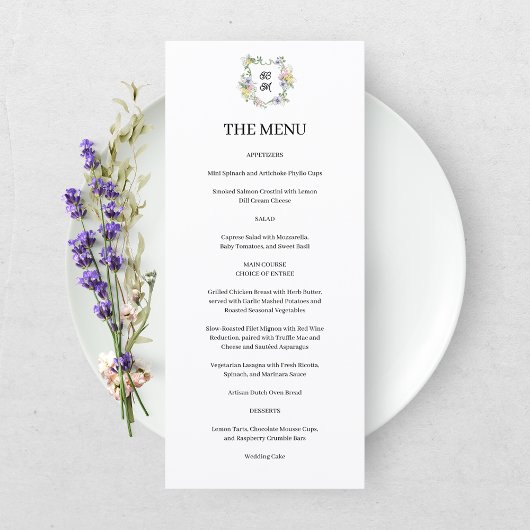 Formeel Bloemig Monogram Wapen Huwelijk Menu