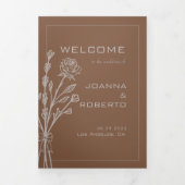 Formeel bruin Roos Floral drivoudig weddenschap Drieluik Uitnodiging (Cover)