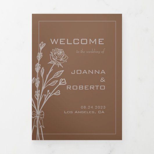 Formeel bruin Roos Floral drivoudig weddenschap Drieluik Uitnodiging (Cover)