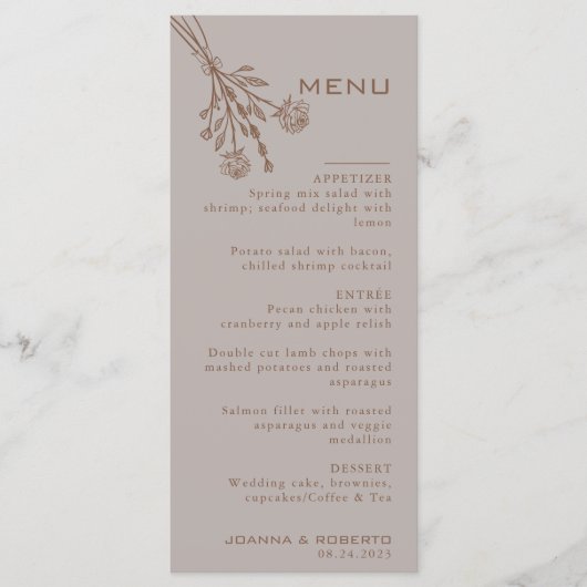 Formeel bruin Roos Floral Wedding Menu (Voorkant)