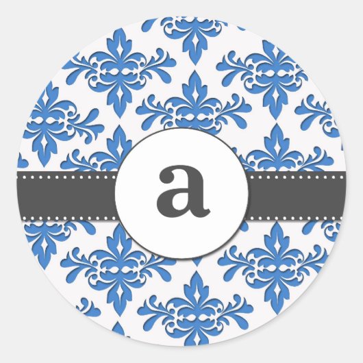 Formeel damast monogram ronde sticker (Voorkant)