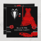Formeel diner Party White Black Stropdas Red 2 Kaart (Voorkant / Achterkant)