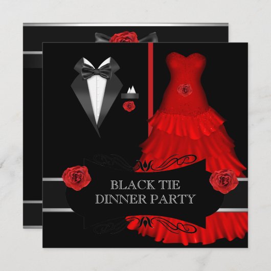 Formeel diner Party White Black Stropdas Red 2 Kaart (Voorkant / Achterkant)