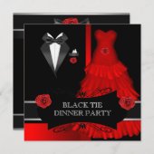 Formeel diner Party White Black Stropdas Red Kaart (Voorkant / Achterkant)
