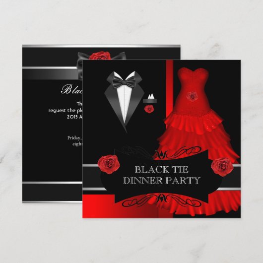 Formeel diner Party White Black Stropdas Red Kaart (Voorkant / Achterkant)