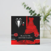 Formeel diner Party White Black Stropdas Red Kaart (Staand voorkant)