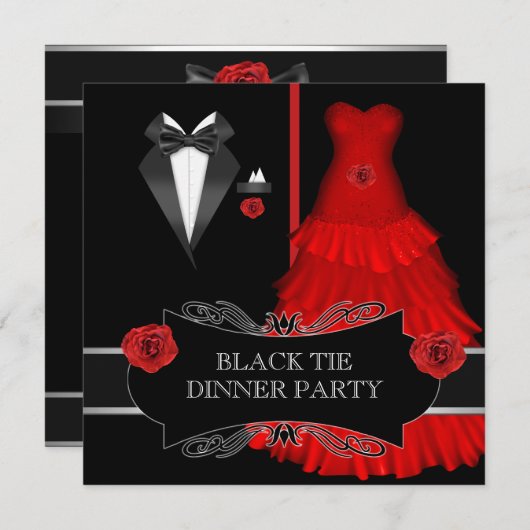 Formeel diner White Black Stropdas Red 2a Kaart (Voorkant / Achterkant)