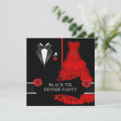 Formeel dinerfeest Wit Zwart Tie Rood 2 Kaart (Staand voorkant)