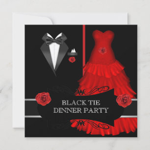 Formeel dinerfeest Wit Zwart Tie Rood 2 Kaart