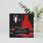 Formeel dinerfeest Wit Zwart Tie Rood 2a Kaart (Staand voorkant)